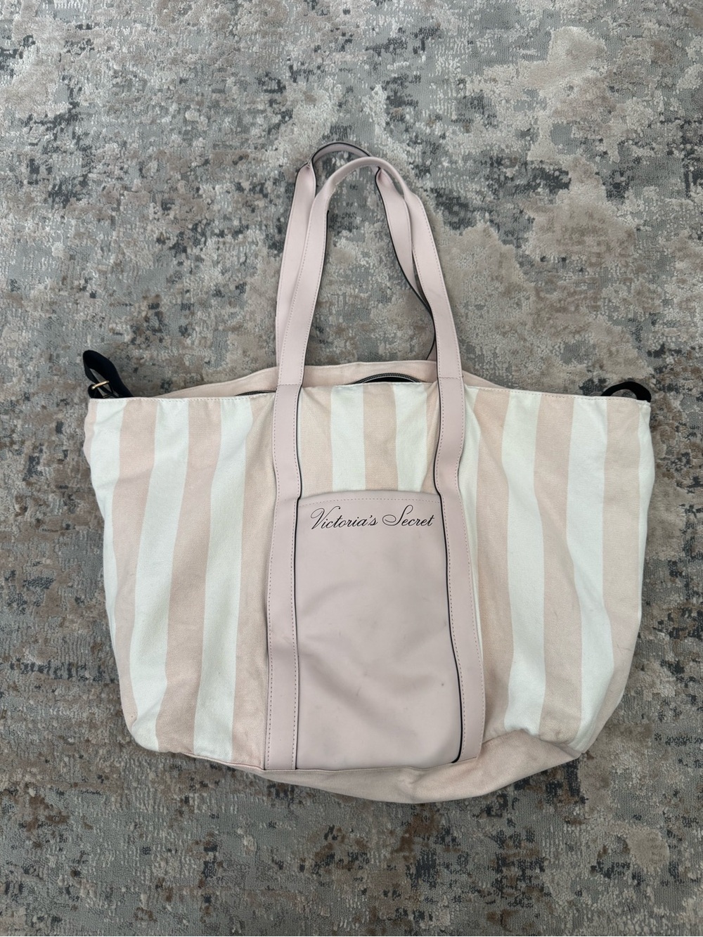 Victoria's Secret Pink & White Striped Canvas Tote